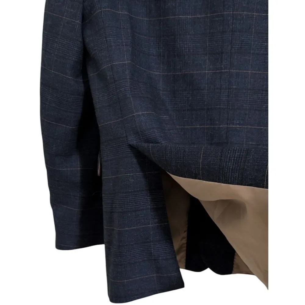 MOSS (Moss Bros) Navy Windowpane Plaid Blazer 44L Tailored Fit